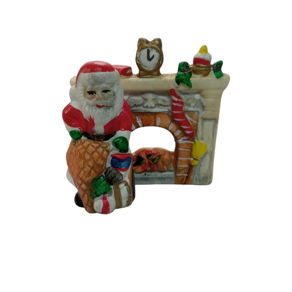 Vintage Santa Tealight Candle Holder Fireplace Toys Nostalgic Christmas Decor - Picture 5 of 12